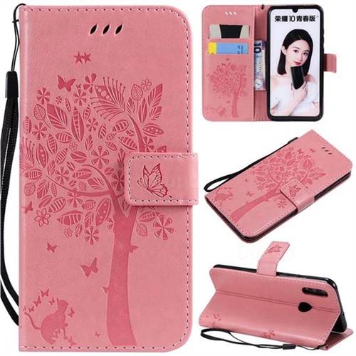 Embossing Butterfly Tree Leather Wallet Case for Huawei Honor 10 Lite - Pink