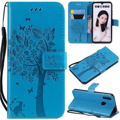 Embossing Butterfly Tree Leather Wallet Case for Huawei Honor 10 Lite - Blue