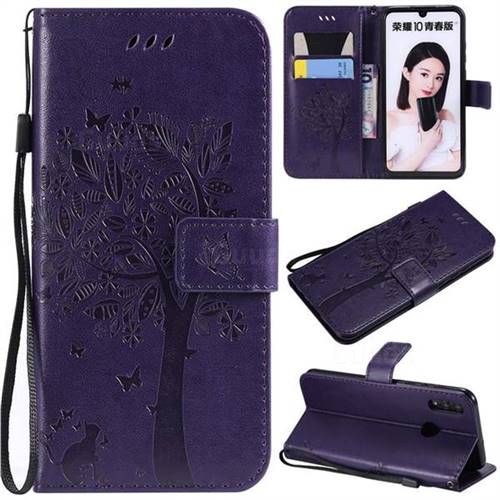 Embossing Butterfly Tree Leather Wallet Case for Huawei Honor 10 Lite - Purple