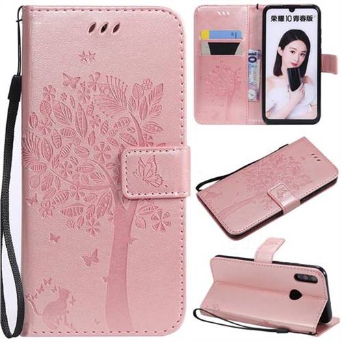 Embossing Butterfly Tree Leather Wallet Case for Huawei Honor 10 Lite - Rose Pink