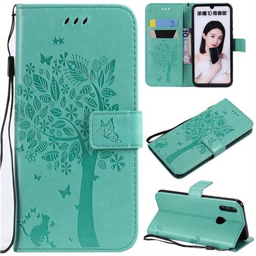 Embossing Butterfly Tree Leather Wallet Case for Huawei Honor 10 Lite - Cyan