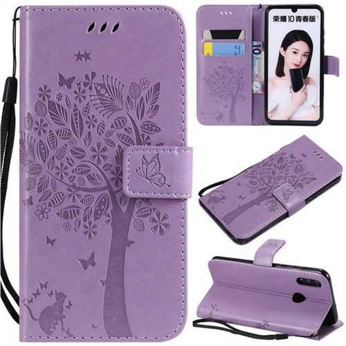Embossing Butterfly Tree Leather Wallet Case for Huawei Honor 10 Lite - Violet