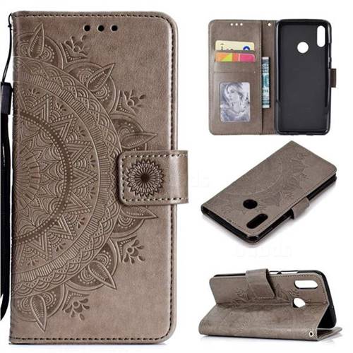 Intricate Embossing Datura Leather Wallet Case for Huawei Honor 10 Lite - Gray