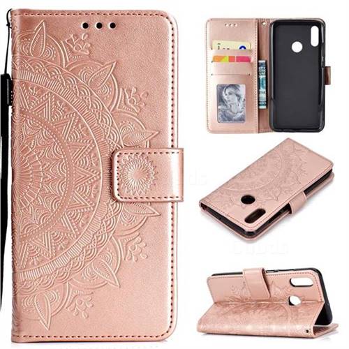Intricate Embossing Datura Leather Wallet Case for Huawei Honor 10 Lite - Rose Gold