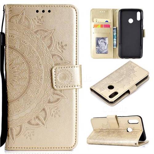 Intricate Embossing Datura Leather Wallet Case for Huawei Honor 10 Lite - Golden