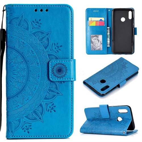 Intricate Embossing Datura Leather Wallet Case for Huawei Honor 10 Lite - Blue