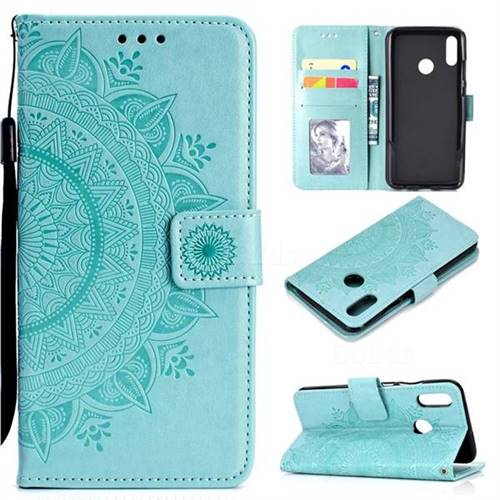 Intricate Embossing Datura Leather Wallet Case for Huawei Honor 10 Lite - Mint Green