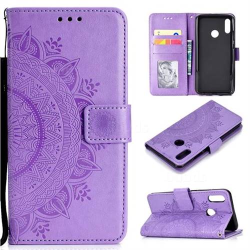 Intricate Embossing Datura Leather Wallet Case for Huawei Honor 10 Lite - Purple