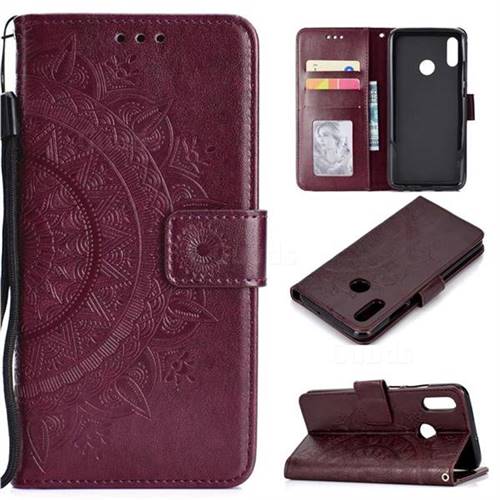 Intricate Embossing Datura Leather Wallet Case for Huawei Honor 10 Lite - Brown