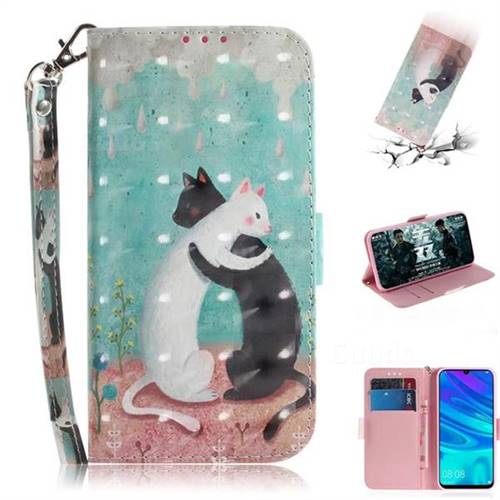 Black and White Cat 3D Painted Leather Wallet Phone Case for Huawei Honor 10 Lite
