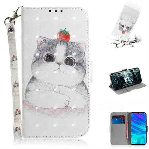 Cute Tomato Cat 3D Painted Leather Wallet Phone Case for Huawei Honor 10 Lite