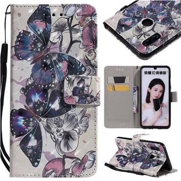 Black Butterfly 3D Painted Leather Wallet Case for Huawei Honor 10 Lite