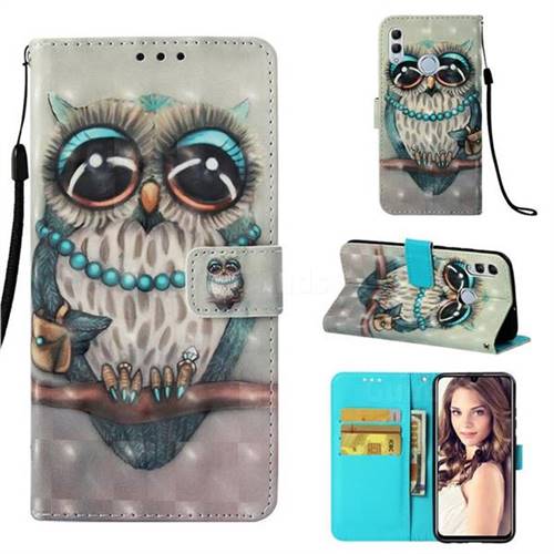 Sweet Gray Owl 3D Painted Leather Wallet Case for Huawei Honor 10 Lite