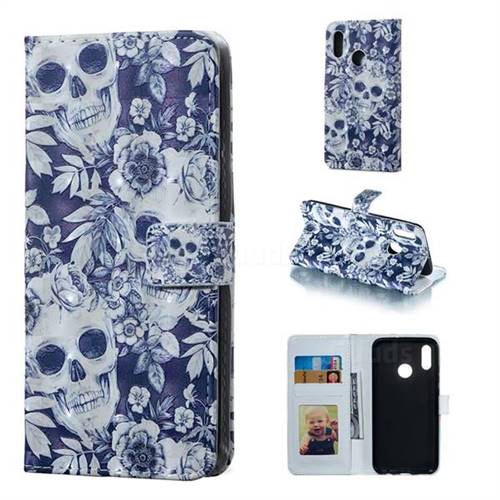 Skull Flower 3D Painted Leather Phone Wallet Case for Huawei Honor 10 Lite
