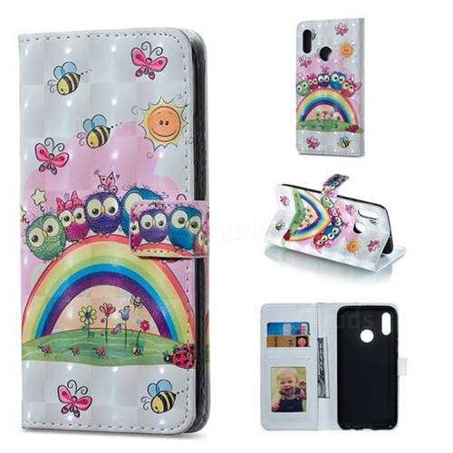 Rainbow Owl Family 3D Painted Leather Phone Wallet Case for Huawei Honor 10 Lite