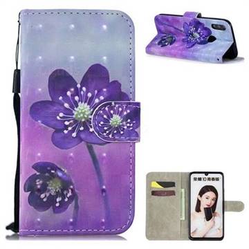 Purple Flower 3D Painted Leather Wallet Phone Case for Huawei Honor 10 Lite