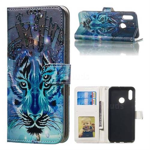 Ice Wolf 3D Relief Oil PU Leather Wallet Case for Huawei Honor 10 Lite