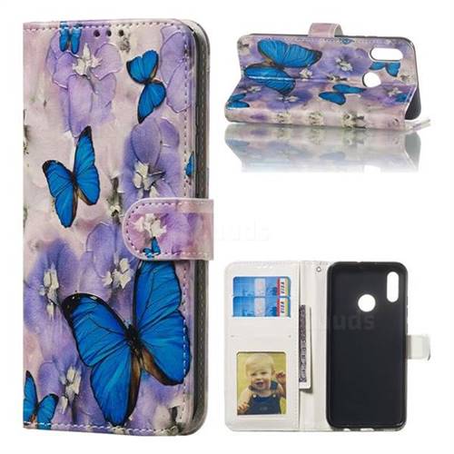 Purple Flowers Butterfly 3D Relief Oil PU Leather Wallet Case for Huawei Honor 10 Lite