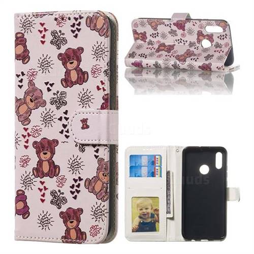 Cute Bear 3D Relief Oil PU Leather Wallet Case for Huawei Honor 10 Lite