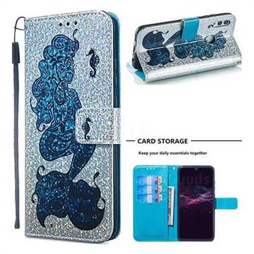 Mermaid Seahorse Sequins Painted Leather Wallet Case for Huawei Honor 10 Lite