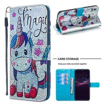 Star Unicorn Sequins Painted Leather Wallet Case for Huawei Honor 10 Lite
