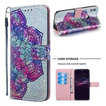 Glutinous Flower Sequins Painted Leather Wallet Case for Huawei Honor 10 Lite