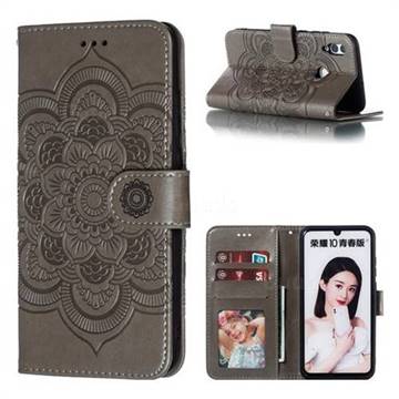 Intricate Embossing Datura Solar Leather Wallet Case for Huawei Honor 10 Lite - Gray