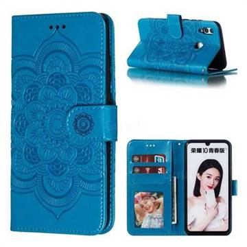 Intricate Embossing Datura Solar Leather Wallet Case for Huawei Honor 10 Lite - Blue