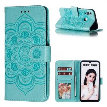 Intricate Embossing Datura Solar Leather Wallet Case for Huawei Honor 10 Lite - Green