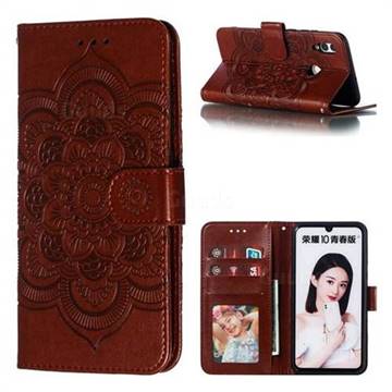 Intricate Embossing Datura Solar Leather Wallet Case for Huawei Honor 10 Lite - Brown