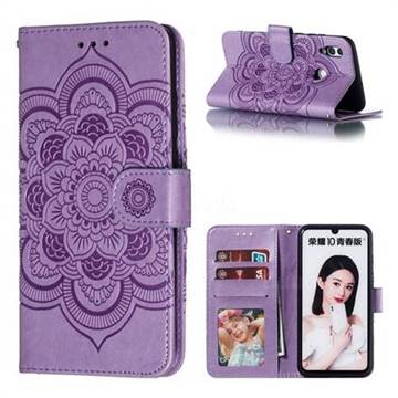 Intricate Embossing Datura Solar Leather Wallet Case for Huawei Honor 10 Lite - Purple
