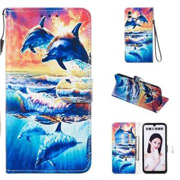 Couple Dolphin Smooth Leather Phone Wallet Case for Huawei Honor 10 Lite