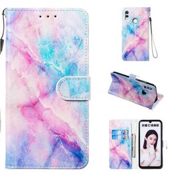 Blue Pink Marble Smooth Leather Phone Wallet Case for Huawei Honor 10 Lite