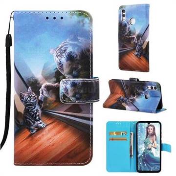 Mirror Cat Matte Leather Wallet Phone Case for Huawei Honor 10 Lite