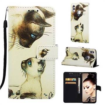 Cat Confrontation Matte Leather Wallet Phone Case for Huawei Honor 10 Lite