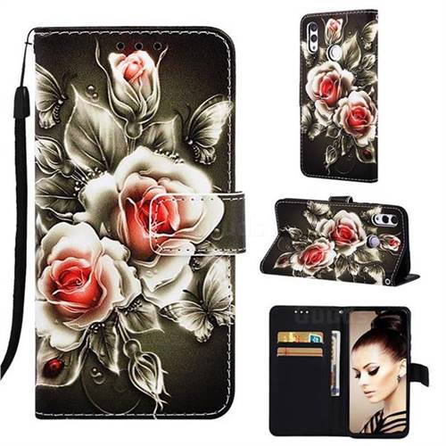 Black Rose Matte Leather Wallet Phone Case for Huawei Honor 10 Lite