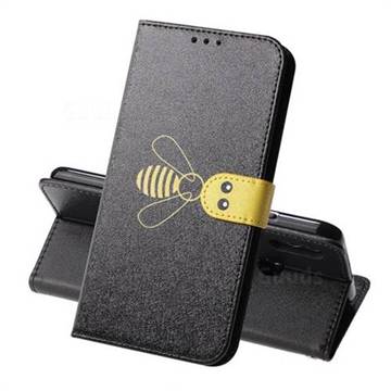 Silk Texture Bee Pattern Leather Phone Case for Huawei Honor 10 Lite - Black