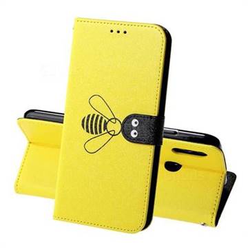 Silk Texture Bee Pattern Leather Phone Case for Huawei Honor 10 Lite - Yellow