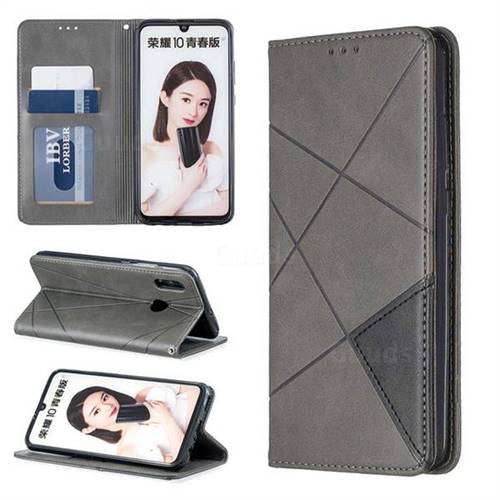 Prismatic Slim Magnetic Sucking Stitching Wallet Flip Cover for Huawei Honor 10 Lite - Gray
