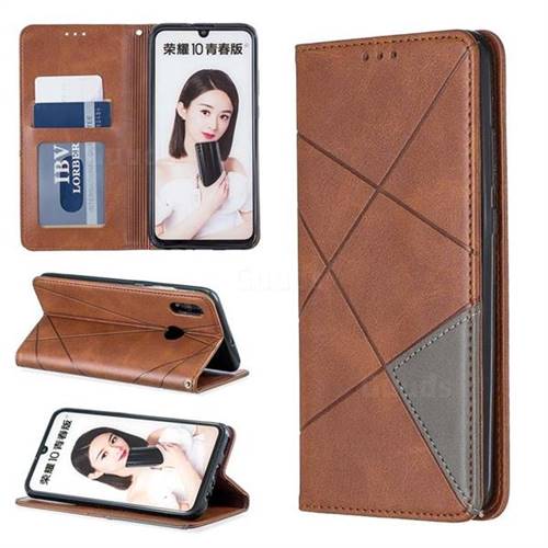 Prismatic Slim Magnetic Sucking Stitching Wallet Flip Cover for Huawei Honor 10 Lite - Brown