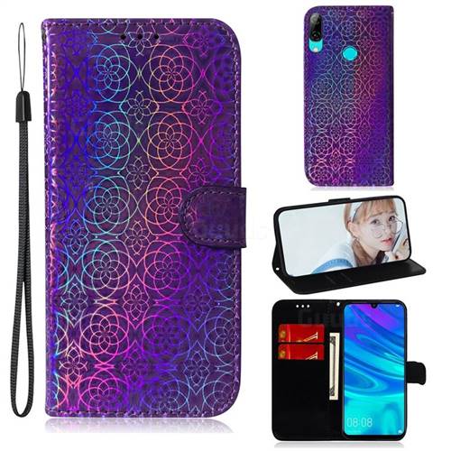 Laser Circle Shining Leather Wallet Phone Case for Huawei Honor 10 Lite - Purple