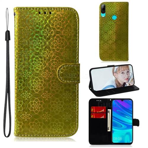 Laser Circle Shining Leather Wallet Phone Case for Huawei Honor 10 Lite - Golden