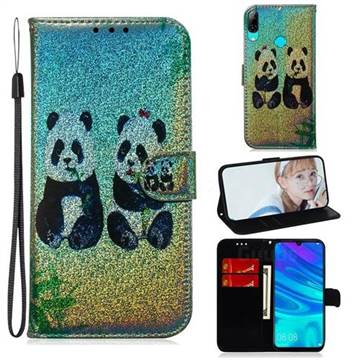Two Pandas Laser Shining Leather Wallet Phone Case for Huawei Honor 10 Lite