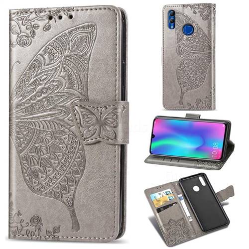 Embossing Mandala Flower Butterfly Leather Wallet Case for Huawei Honor 10 Lite - Gray