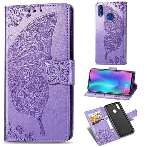 Embossing Mandala Flower Butterfly Leather Wallet Case for Huawei Honor 10 Lite - Light Purple