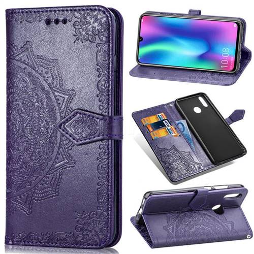 Embossing Imprint Mandala Flower Leather Wallet Case for Huawei Honor 10 Lite - Purple