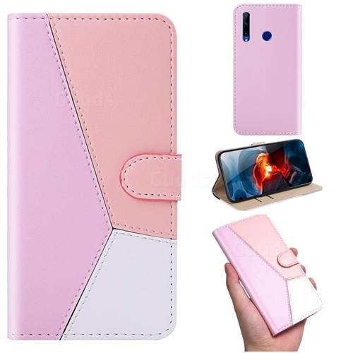Tricolour Stitching Wallet Flip Cover for Huawei Honor 10 Lite - Pink