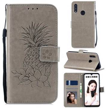 Embossing Flower Pineapple Leather Wallet Case for Huawei Honor 10 Lite - Gray