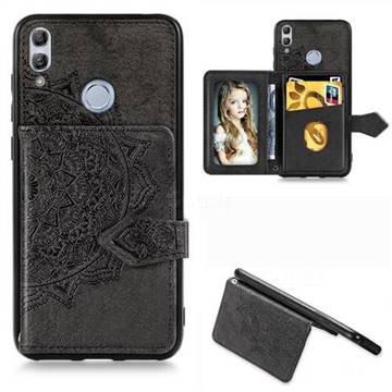 Mandala Flower Cloth Multifunction Stand Card Leather Phone Case for Huawei Honor 10 Lite - Black