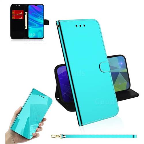 Shining Mirror Like Surface Leather Wallet Case for Huawei Honor 10 Lite - Mint Green